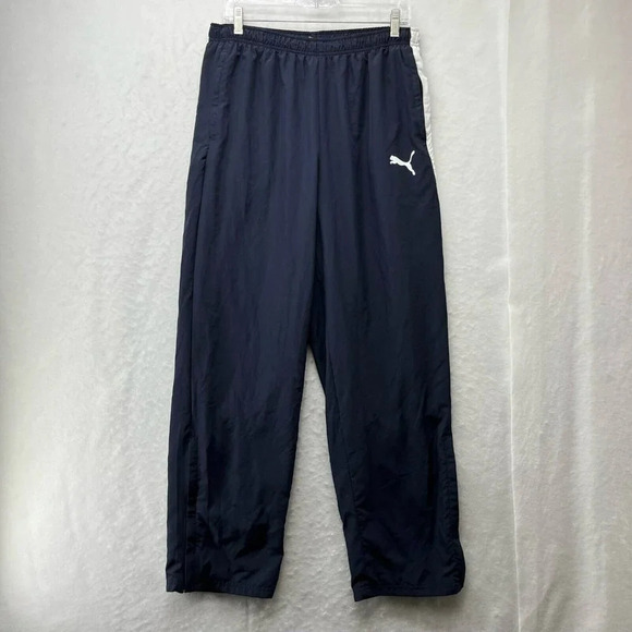 Puma Track Pants Men's L Blue Straight Leg Elastic Waist Zipped Pockets Pull On - Picture 1 of 12